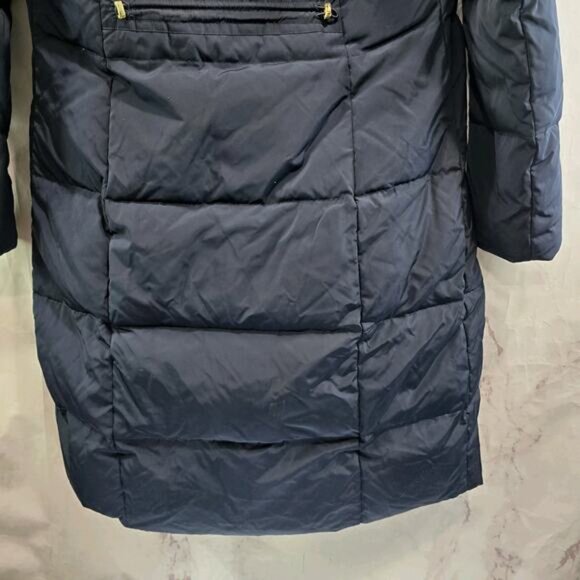 Cole Haan Down Puffer Jacket Womens Medium Blue Parka Coat Hood Long Navy - Picture 7 of 11